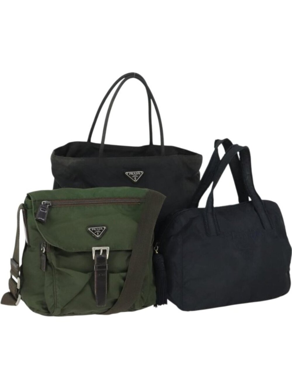 PRADA Shoulder Bag Nylon 3 Set Black Navy khaki